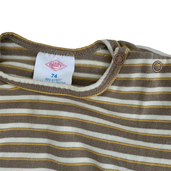 OLILY LONG SLEEVE TSHIRT STRIPED BROWN YELLOW BEIGE SHOULDER SNAPS 12MO - Picture 3 of 4